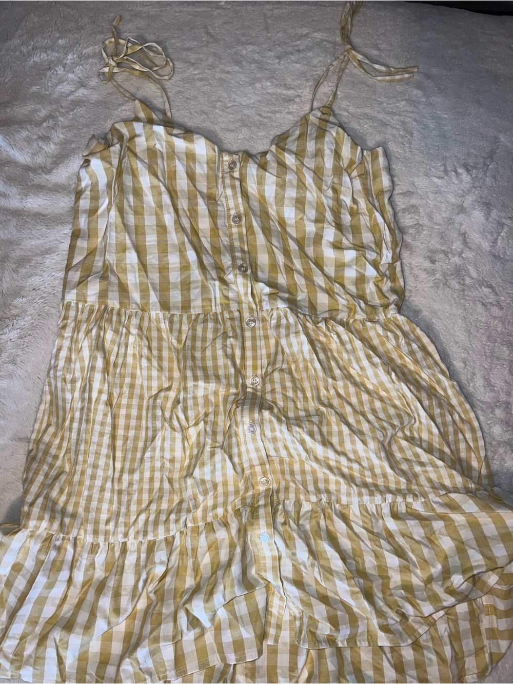 Yellow Gingham Tie-Shoulder Mini Dress